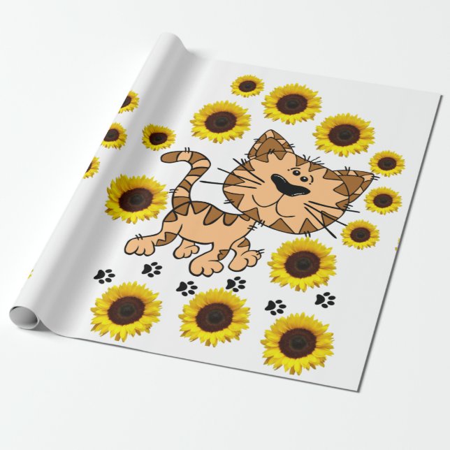 Sunflower Cat Matte Wrapping Paper (Unrolled)