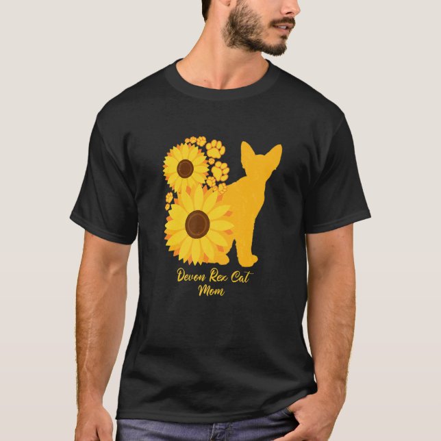 Sunflower Cat Mum Mother Devon Rex Cat T-Shirt (Front)