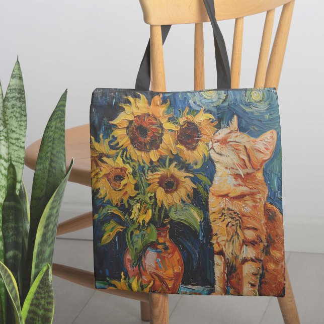 Sunflower Catnip Dreams Tote Bag (This charming tote bag blends classic art with modern whimsy.)