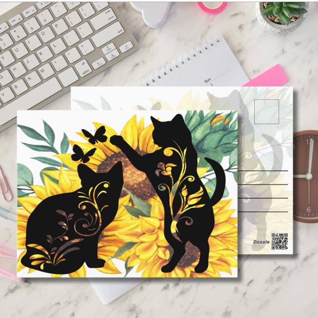 Sunflower Cats – Watercolor Floral Art Postcard (Creator Uploaded)