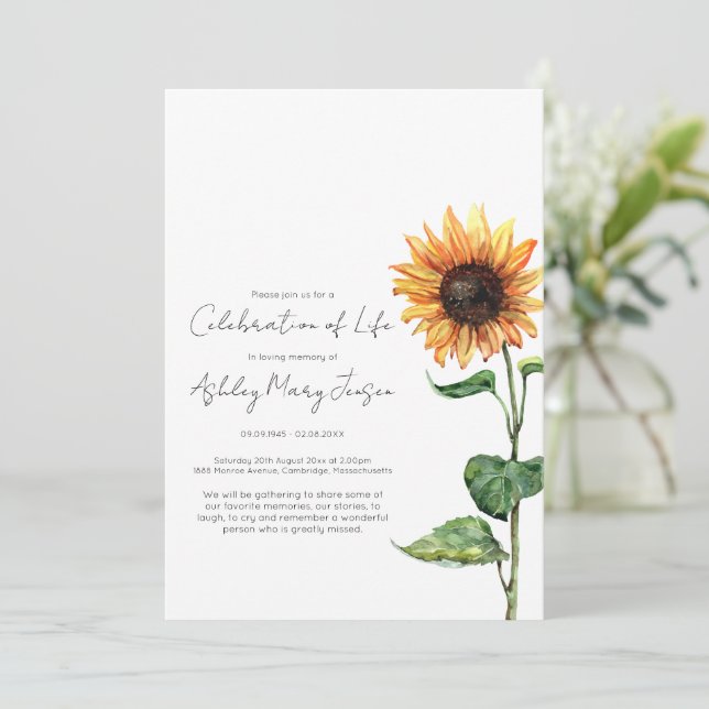 Sunflower Celebration of Life Funeral Invitation (Standing Front)