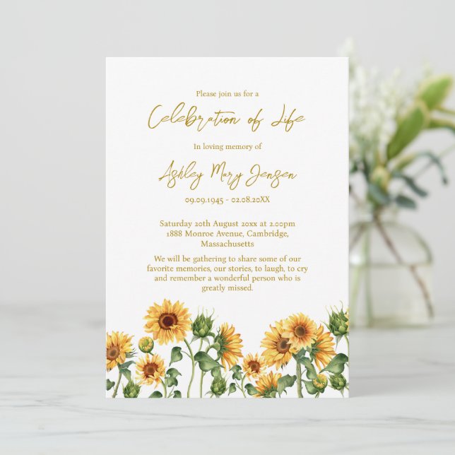 Sunflower Celebration of Life Funeral Invitation (Standing Front)