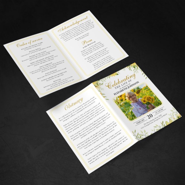 Sunflower Celebration of Life Funeral Memorial Programme (Creator Uploaded)