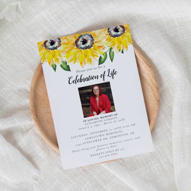Sunflower Celebration of Life Funeral Photo Invitation (Creator Uploaded)