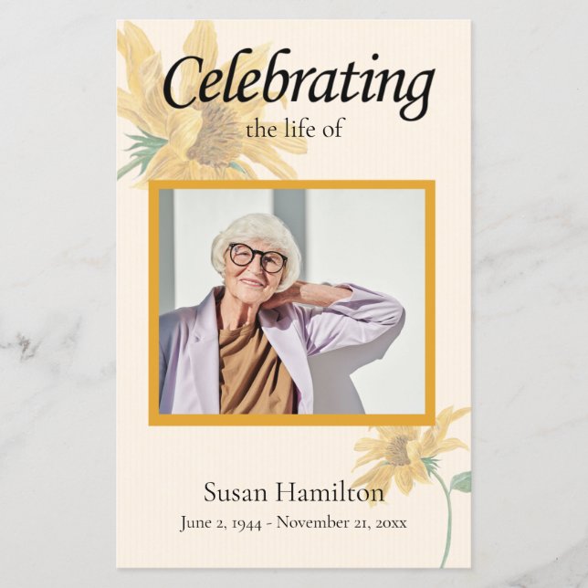 Sunflower Celebration of Life Funeral Program Flyer (Front)