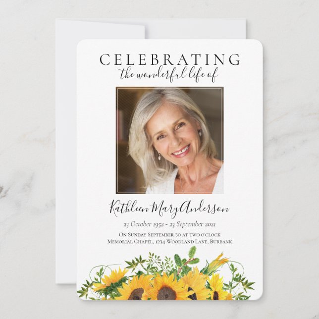 Sunflower Celebration of Life Invitation (Front)