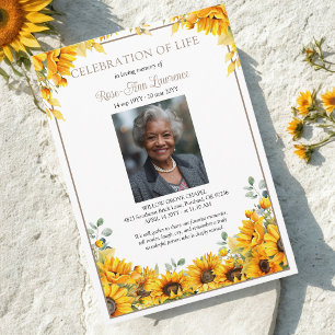 Sunflower Celebration of Life Photo Funeral Invitation