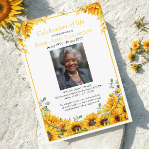 Sunflower Celebration of Life Photo Funeral Invitation