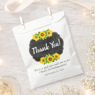 Sunflower Chalkboard Country Farmhouse Thank You Favour Bags