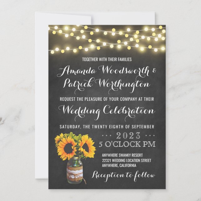 Sunflower Chalkboard Country Wedding Invitations (Front)