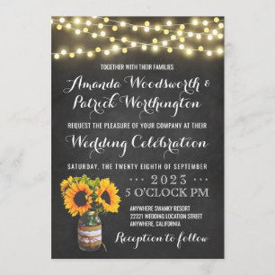 Sunflower Chalkboard Country Wedding Invitations