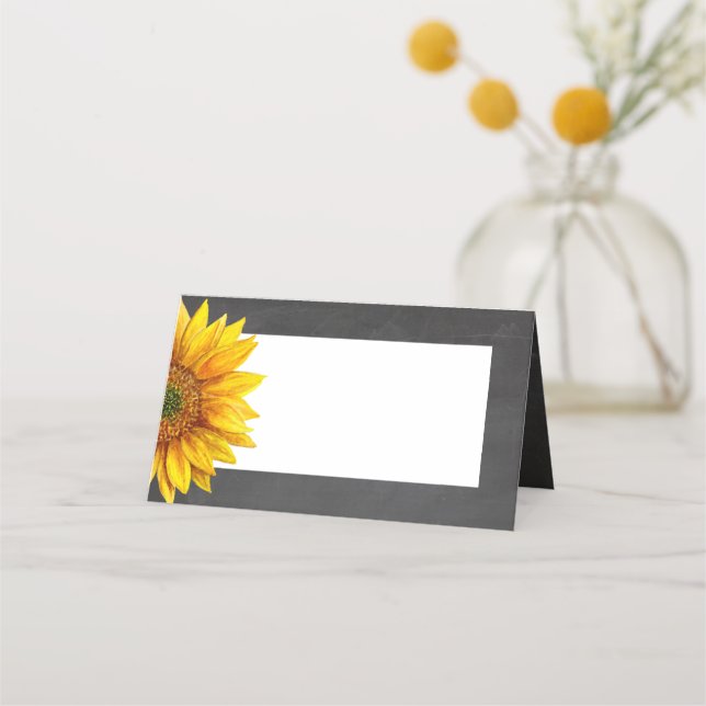 Sunflower. Chalkboard floral wedding. Flower Place Card (Front)