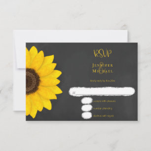 sunflower chalkboard rustic country wedding RSVP c Card