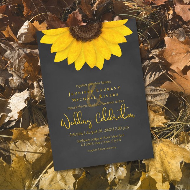 sunflower chalkboard rustic floral wedding invitation (Creator Uploaded)