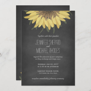Sunflower Chalkboard Rustic Wedding Invitation
