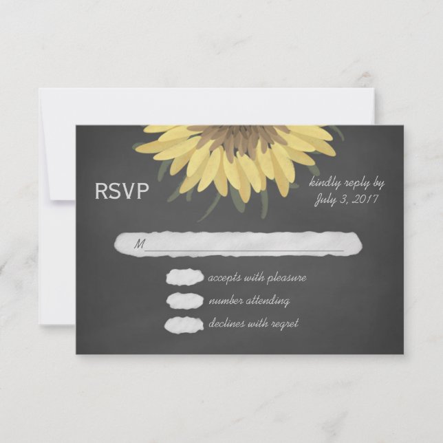 Sunflower Chalkboard Rustic Wedding RSVP Card (Front)