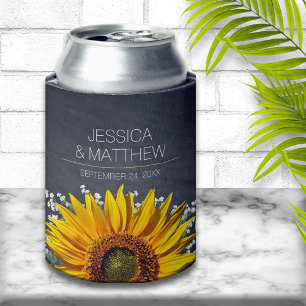 Sunflower Chalkboard Wedding Can Cooler