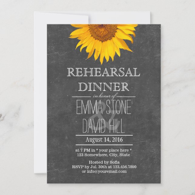 Sunflower Chalkboard Wedding Rehearsal Dinner Invitation (Front)
