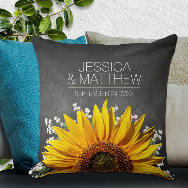 Sunflower Chalkboard Wedding Throw Pillow (Creator Uploaded)