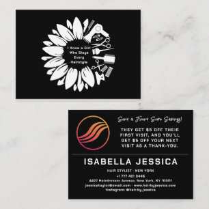 Sunflower Chic Blush & Black Botanical Elegant Business Card