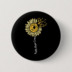 Sunflower Childhood Cancer Ribbon Faith Hope Love 6 Cm Round Badge