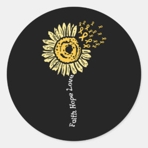 Sunflower Childhood Cancer Ribbon Faith Hope Love  Classic Round Sticker