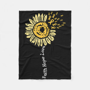 Sunflower Childhood Cancer Ribbon Faith Hope Love Fleece Blanket