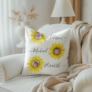Sunflower Children   Grandchildren Photo Cushion