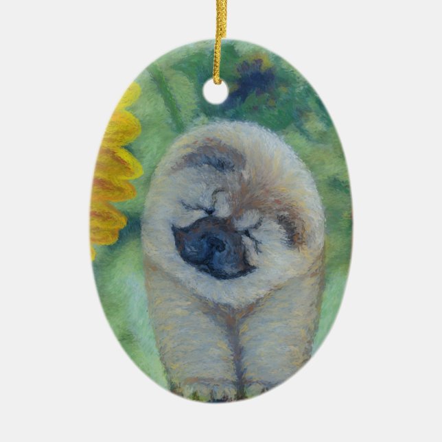 Sunflower Chow Chow Ceramic Tree Decoration (Front)