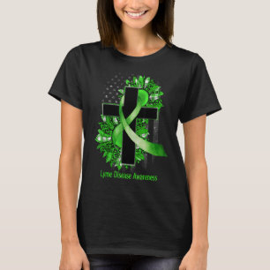 Sunflower Christian Cross Green Ribbon Lyme Diseas T-Shirt