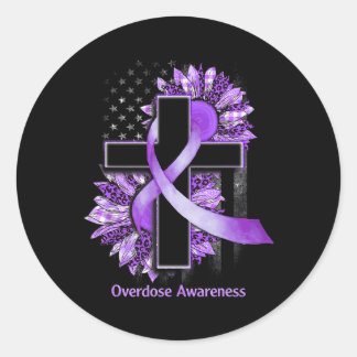 Sunflower Christian Cross Sunflower Overdose Aware Classic Round Sticker