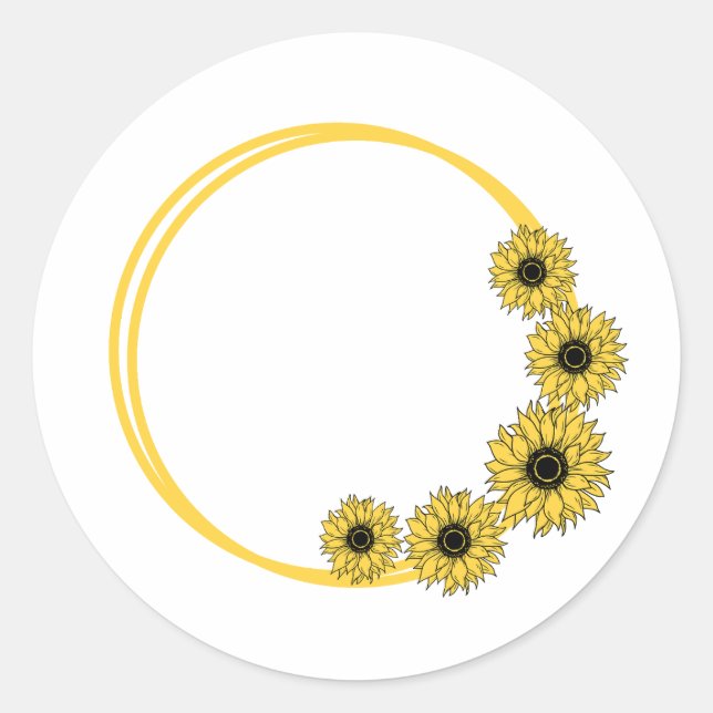 Sunflower Circle Frame Artwork Classic Round Sticker (Front)