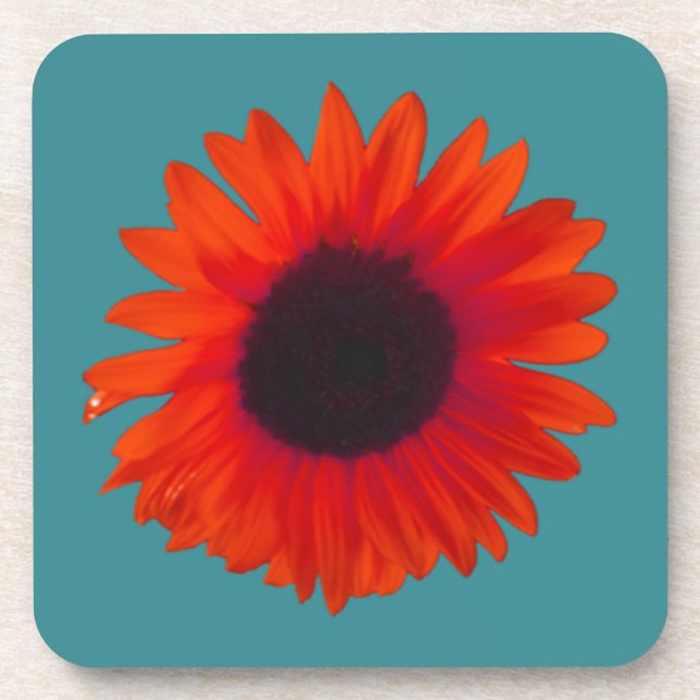 Sunflower Coasters (Set of 6) (Orange and Teal) (Front)