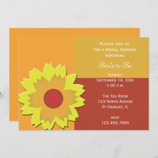 Sunflower Colour Block Bridal Shower Invitation (Front/Back)
