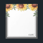 Sunflower Colour Border Monogrammed Notepad<br><div class="desc">Sunflower colour border personalised notepad design. Easy to use template. Just type in your own name to make it your own. Monogrammed letters.</div>
