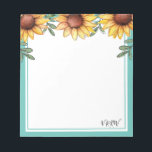 Sunflower Colour Border Monogrammed Notepad<br><div class="desc">Sunflower colour border personalised notepad design. Easy to use template. Just type in your own name to make it your own. Monogrammed letters.</div>