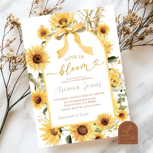 Sunflower Coquette Bow Love in Bloom Bridal Shower Invitation (Creator Uploaded)