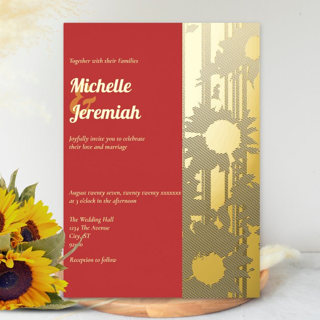Sunflower Coral Sunset Modern Wedding Gold (Creator Uploaded)