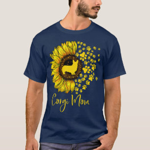Sunflower Corgi Dog Mum With Dog Paws Dog Lover Mo T-Shirt