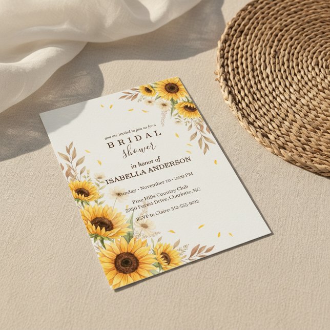 Sunflower Corner Bridal Shower Rustic Style Invitation (country bridal shower rustic
fall floral invitation sunflower
organic botanical corner design)