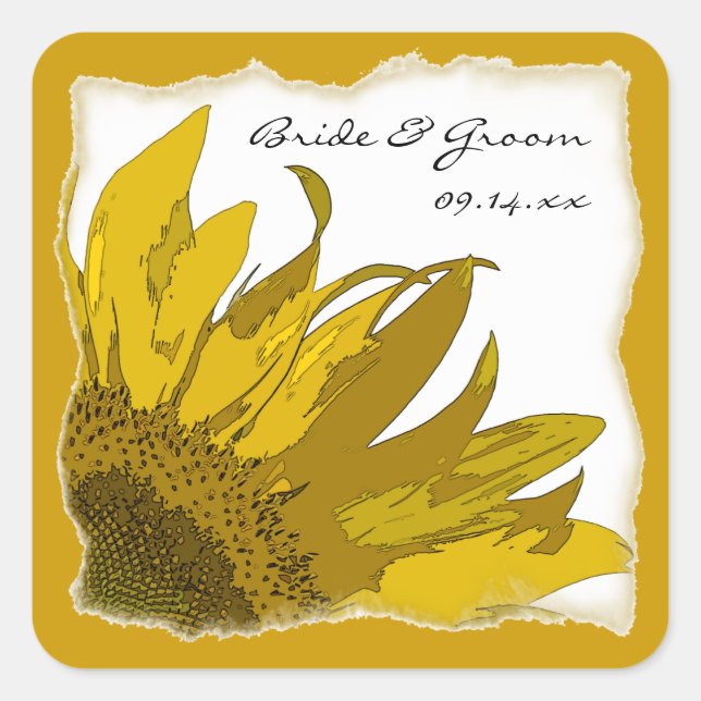 Sunflower Corner Wedding Envelope Seals (Front)