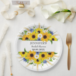 Sunflower Cornflower Watercolor Bridal Shower  Paper Plate