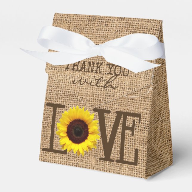 Sunflower Country Burlap Print Bridal Shower Favour Box (Front Side)