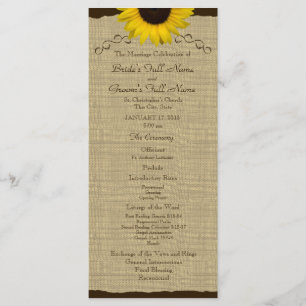 Sunflower Country Burlap Wedding Program Programme