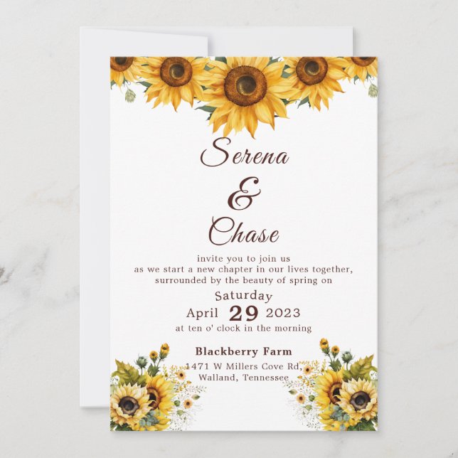 Sunflower Country Chic Wedding Invitation (Front)