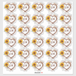 Sunflower Country Monogram Rustic Wedding Stickers