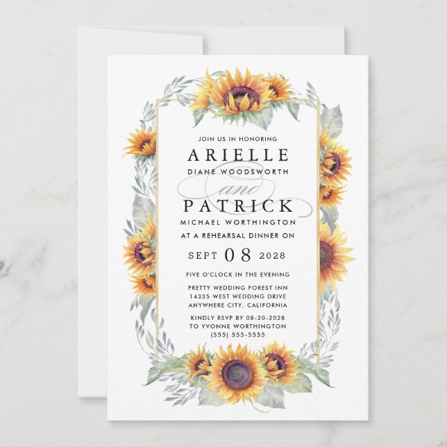 Sunflower Country Rehearsal Dinner Invitations (Front)