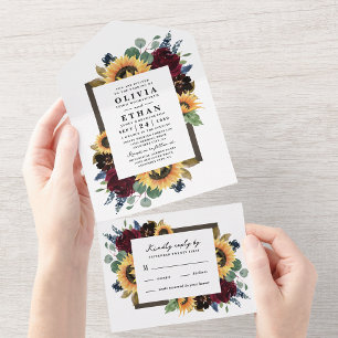 Sunflower Country Rustic Elegant Fall Wedding RSVP All In One Invitation