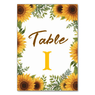 Sunflower Country Wedding Table Number 