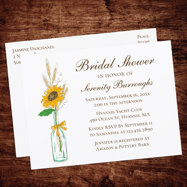 Sunflower Country Yellow Floral Bridal Shower  Invitation Postcard (Creator Uploaded)